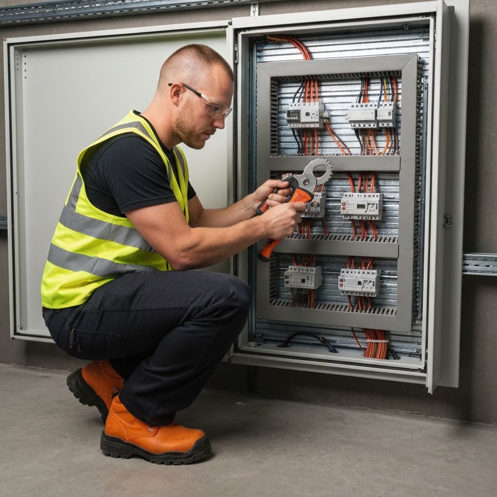 Professional electrician at work