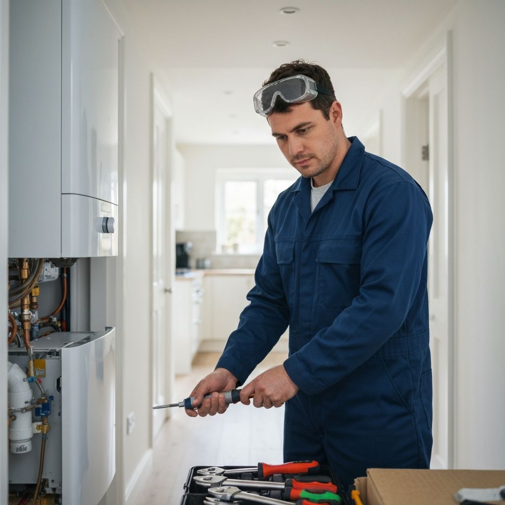 Gas Safe engineer working on boiler installation